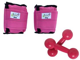 Kit Tornozeleira 6KG Nylon Rosa + Halteres 6KG Rosa Kit Tornozeleira 6KG Nylon Rosa + Halteres 6KG Rosa