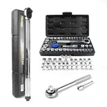 Kit Torquímetro Estalo 1/2” 28210 Nm Jogo de Soquetes 1/4” e 3/8” Titanium Platina Kit Torquímetro Estalo 1/2” 28210 Nm Jogo de Soquetes 1/4” e 3/8” Titanium Platina