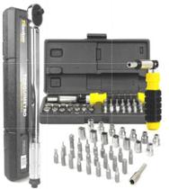 Kit Torquímetro Estalo 1/2” 28210 Nm Jogo de Soquetes 1/4” Gold 41 Peças Titanium Platina Kit Torquímetro Estalo 1/2” 28210 Nm Jogo de Soquetes 1/4” Gold 41 Peças Titanium Platina