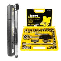 Kit Torquímetro Estalo 1/2 28210Nm Jogo de Soquetes 22 Peças Titanium Platina