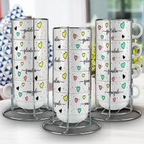 Kit Torre Com 4 xícaras de Porcelana Louça Com Suporte Personalizado com Frases