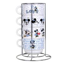 Kit Torre Com 4 xícaras de Porcelana Louça Com Suporte Personalizado Mickey e Minnie