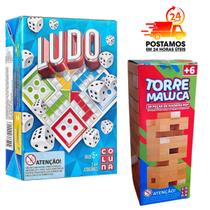 Kit Torre Maluca Madeira 39 Peças e Jogo de Tabuleiro Ludo Pais e Filhos