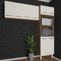 Kit Torre Quente Paneleiro 4 Portas 2 Nichos e Armário Suspenso Aéreo 4 Portas 118cm Modulado Cozinha Savana Off White