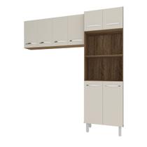 Kit Torre Quente Paneleiro 4 Portas 2 Nichos e Armário Suspenso Aéreo 4 Portas 118cm Modulado Cozinha Savana Off White