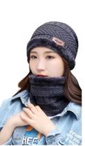 Kit Touca Boina Gorro Cachecol Beanie Forrada Inverno Femin.