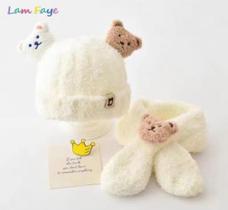 Kit Touca Cachecol Gorro Infantil ursinho Bebe Plush(6mes-6anos)