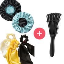 Kit Touca Cetim Adulto + Escova Basic + Scrunchie - Encaracolados