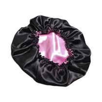 Kit touca cetim rosa+preta dupla face