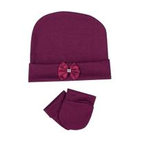 Kit Touca Com Laço e Par Luvas Menina Marsala Kit Touca Com Laço e Par Luvas Menina Marsala