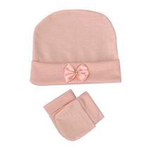 Kit Touca Com Laço e Par Luvas Menina Salmão Kit Touca Com Laço e Par Luvas Menina Salmão