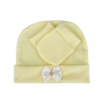 Kit Touca Com Par de Luvas Menina Com Laço Amarelo Kit Touca Com Par de Luvas Menina Com Laço Amarelo