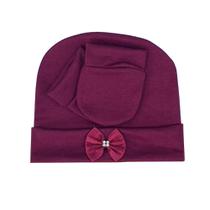Kit Touca Com Par de Luvas Menina Com Laço Marsala