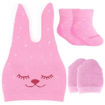 Kit Touca De Bebe Luva E Meia Enxoval Para Recém Nascido Menina Kit Touca De Bebe Luva E Meia Enxoval Para Recém Nascido Menina