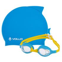 Kit Touca De Natação e Óculos Vollo Infantil VN200-2 Cor:Azul