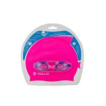 Kit Touca De Natação e Óculos Vollo Infantil VN200-3 Cor:Rosa