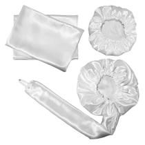 Kit Touca Difusora + 1 Touca + 2 Fronhas Cetim Seda Branca