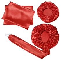 Kit Touca Difusora + 1 Touca + 2 Fronhas Cetim Seda Vermelha