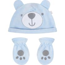 Kit Touca E Luva Hug Fleece Luxo Azul Claro