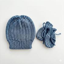 Kit Touca e Luva Tricô Kids Azul Jeans