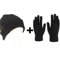 Kit Touca e Luvas De Lã Quentinha Grossa Básica Preta Adulto Conjunto Unissex Gorro Inverno Frio Alta Qualidade