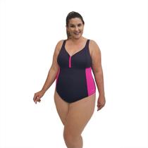 Kit Touca e Maiô Natação Plus Size com Sustentação Light UV 50+ Preto com Detalhe em Pink Kit Touca e Maiô Natação Plus Size com Sustentação Light UV 50+ Preto com Detalhe em Pink