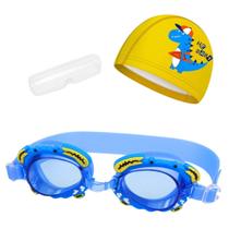 Kit touca e óculos de natação infantil piscina com desenhos divertidos para crianças