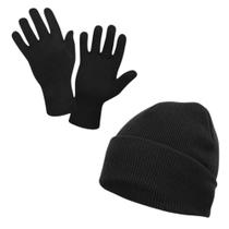 Kit Touca Gorro Beanie + Luva Térmica Lã Preta