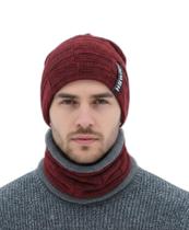 Kit Touca Gorro Cachecol Gola Forrada Inverno Frio Unissex