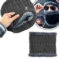 Kit Touca Gorro de Frio e Cachecol Estilo Gola Inverno - Cinza