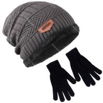 Kit Touca Gorro De Lã Forrada Com Pelúcia + Luva De Lã Preto