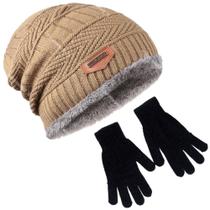 Kit Touca Gorro De Lã Forrada Com Pelúcia + Luva De Lã Preto