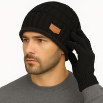 Kit Touca Gorro Lã Forrada + Luva Touch Mexer Celular Tablet