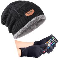 Kit Touca Gorro Lã Forrada + Luva Touch Screen Mexer Celular
