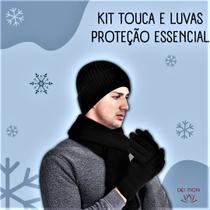 Kit Touca Gorro Lã + Par De Luvas Liso Inverno Frio Adulto