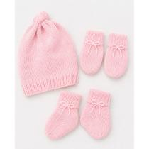 Kit Touca Gorro Luva e Sapatinho Tricô Lã Liso para Bebê Recém Nascido Enxoval Inverno Saída Materni