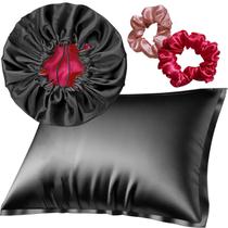 Kit Touca Grande 1 Fronha e 2 Xuxinhas Cetim Cabelos Antifrizz Glow Premium