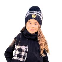 Kit touca infantil gorro forrado cachecol quentinho tricot