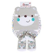 Kit touca, luva e meia para bebê bordadinho urso