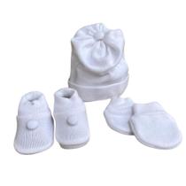Kit Touca Luva e Sapatinho Tricot Tricô BRANCOpara Bebê RN 0 a 3 meses TRICART