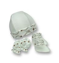 Kit Touca Luva Pantufa Sapatinho Bebe RN Maternidade Enxoval Chá Revelação Menino Menina Neutro 03un