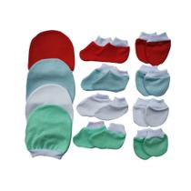Kit Touca luva sapatinho 12 peças para bebê 100% Algodão