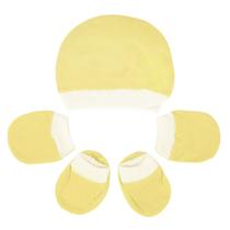 Kit Touca, Luvas e Sapatinho Fofinho Meia Malha Amarelo