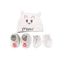 Kit Touca Luvas Meia Cinza Miau Bebê 0-6 Meses Menina Unik