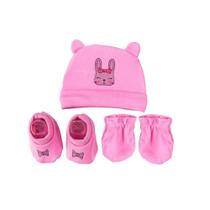 Kit Touca Luvas Meia Menina Coelha Pink Bebê 0-6 Meses Unik