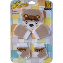 Kit Touca Meias Luvas Macia Leve Para Bebês Recém Nascidos Menino