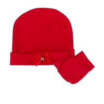 Kit Touca Menina Com Par de Luvas Vermelho