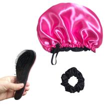 Kit Touca Nero Antifrizz Scrunchie de Cetim Escova de Cabelo