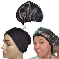 Kit Touca Nero, Touca-Toalha de microfibra e Touca Plástica De Banho