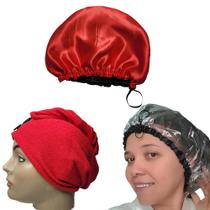 Kit Touca Nero, Touca-Toalha de microfibra e Touca Plástica De Banho